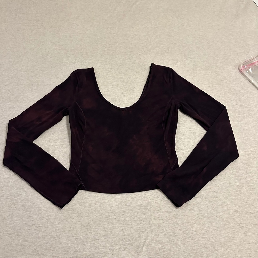 Lululemon Align‎ Long Sleeve Shirt Diamond Dye Graphite Grey Dark Maroon Cropped